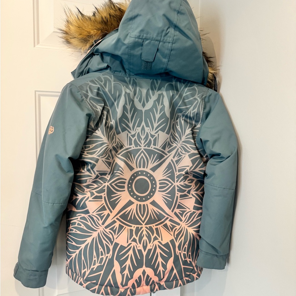 686 Kids Teal Puffer Jacket with Faux Fur Hood - Picture 6 of 7